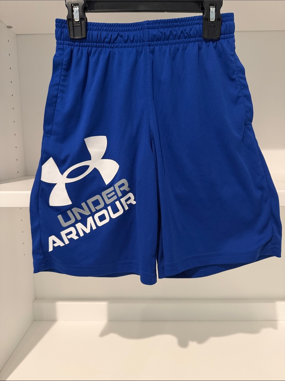 Under Armour Youth Medium Blue Performance Training Shorts with White Logo